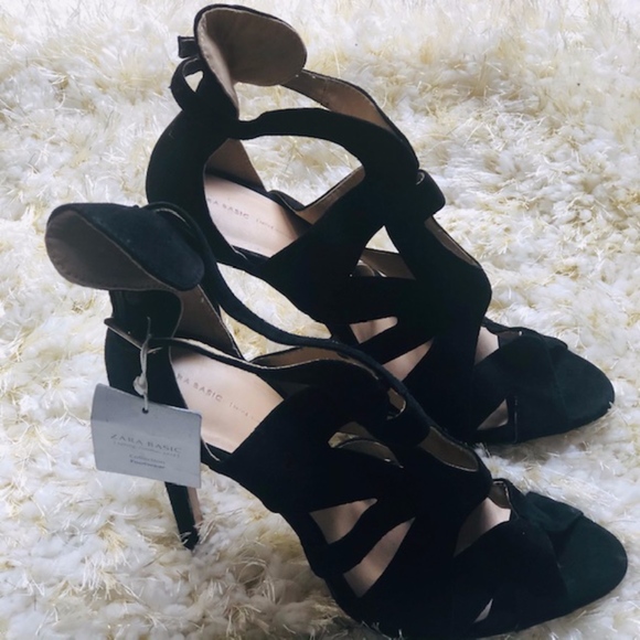 Zara Black Caged Open Toe Heels Size 9 - Picture 8 of 8